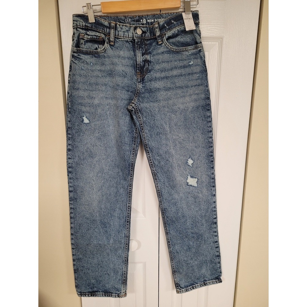 GAP Girls Distressed Denim Jeans 30X29 Stone Wash Adjustable‎ Waist Size 18 NWT